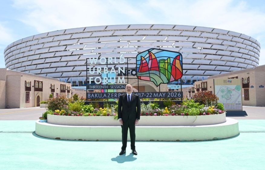 President Ilham Aliyev reviews preparations for WUF13 at Baku Olympic Stadium [PHOTOS]