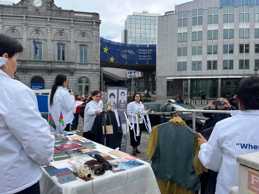 Families of missing Azerbaijanis stage protest outside European Parliament in Brussels
