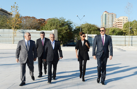 President Aliyev inspects construction of Dada Gorgud Park