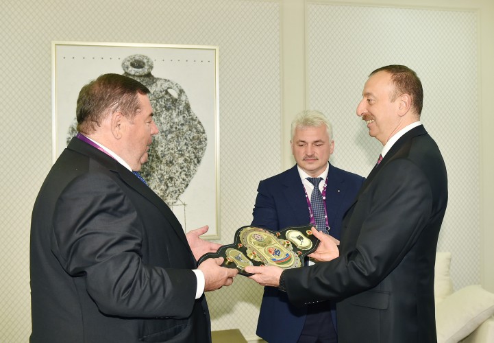 President Aliyev awarded with championship sambo belt