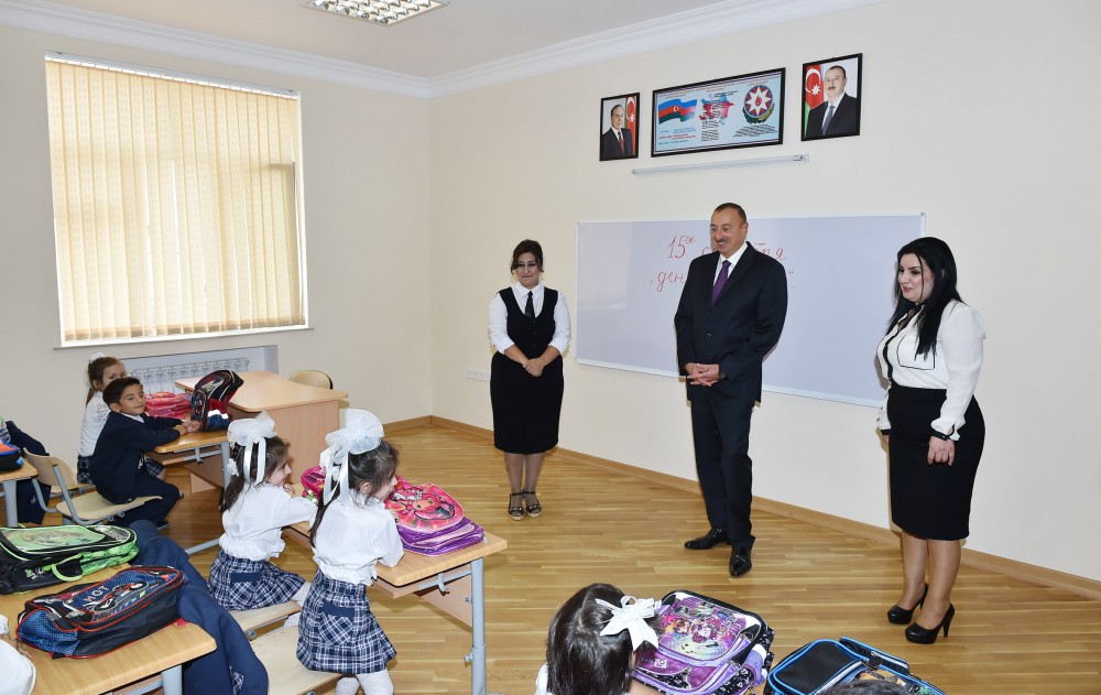 Ilham Aliyev reviews school No. 148 after repair