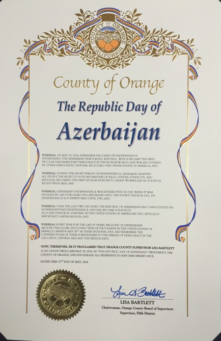 Several cities in California proclaim May 28th as Azerbaijan’s National Day