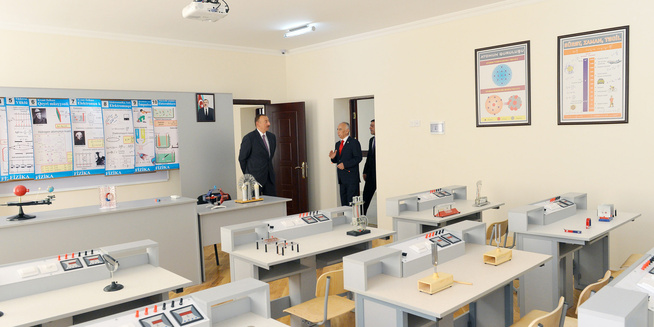 President Aliyev visits secondary school after reconstruction