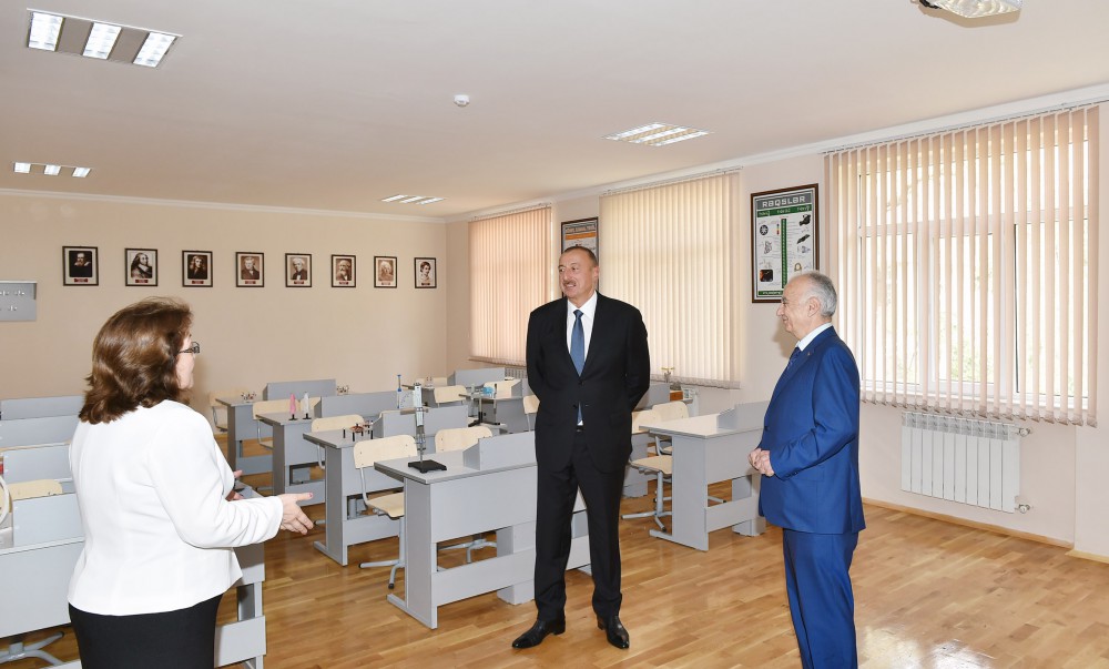 President  reviews one of schools after repair in Baku