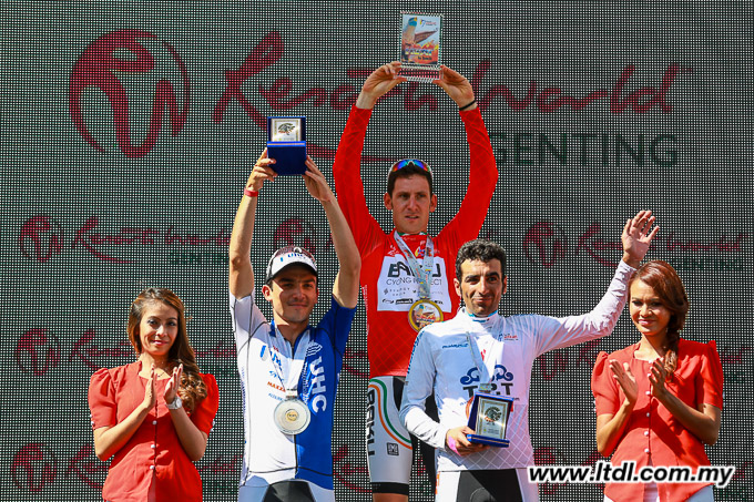 Matt Brammeier holds mountain jersey of Tour de Langkawi