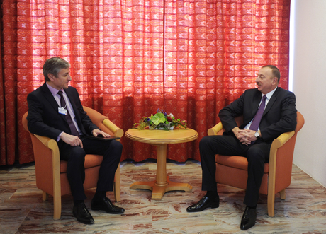 President Aliyev meets  Microsoft International President in Davos