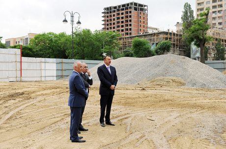 President Aliyev inspects construction of Dada Gorgud park in Baku
