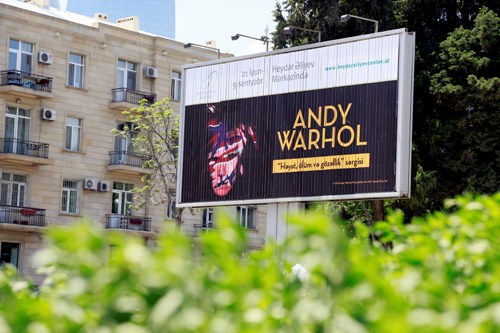 Andy Warhol's upcoming exhibition advertised in Baku