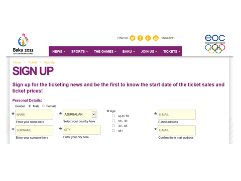 Baku 2015 opens ticketing sign-up page