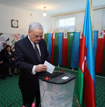 Prime Minister Artur Rasizade  casts his vote