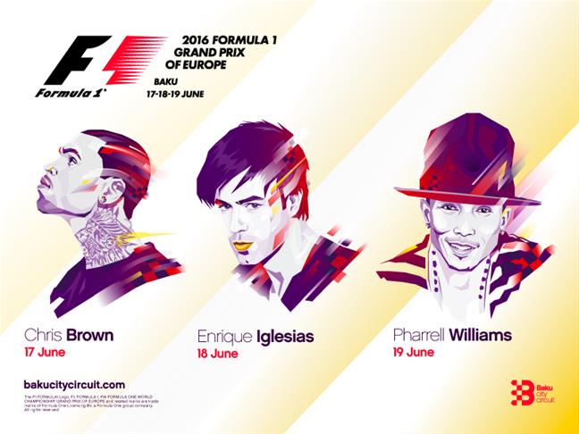 Chris Brown, Enrique Iglesias and Pharrell Williams to headline F1 events in Baku