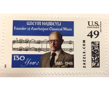Postage stamps honoring Uzeyir Hajibeyli, Rashid Behbudov issued