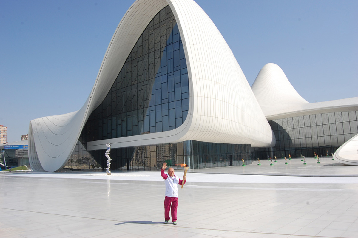 Baku 2015 torch at Heydar Aliyev Center