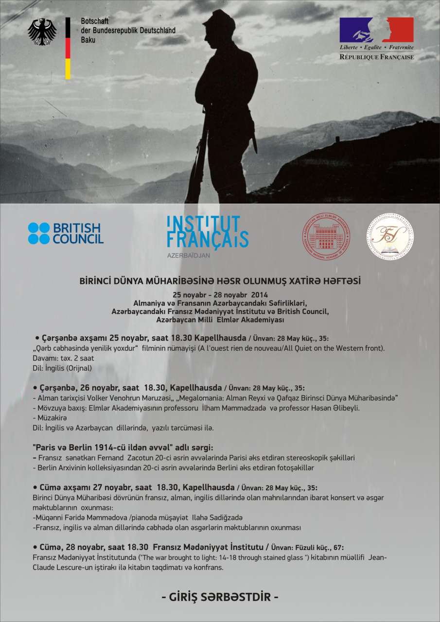 Baku to host ceremony on 100th anniversary of World War I