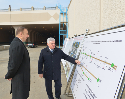 President Aliyev inspects progress of construction of road junctions in Baku
