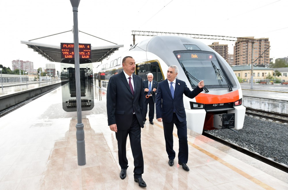 President Aliyev attends ceremony to launch first train on Baku-Sumgayit route