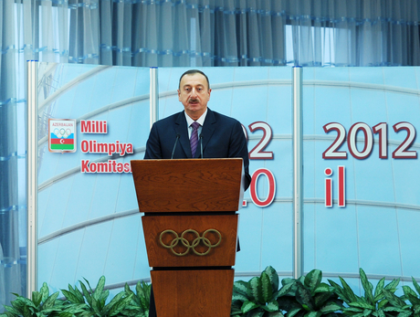 Azerbaijani president attends award-giving ceremony at National Olympic Committee
