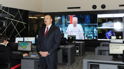 President Aliyev watches launch of first Azerbaijani satellite