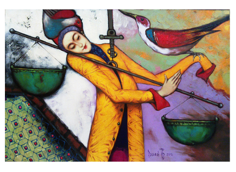 Touching art works displayed in mountainous city